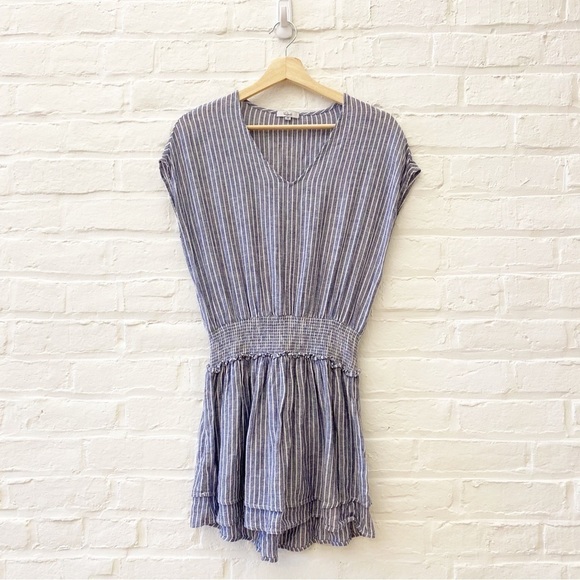 Rails || Lucca Smocked Mini Dress Linen Blue White Stripe Dress Small - Picture 2 of 9